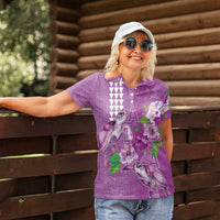 Hawaii Aloha Turtle Hibiscus and Leaves Women Polo Shirt with Polynesian and Kakau Tattoos Lilac Color LT03 - Polynesian Pride