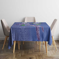 Hawaii Aloha Turtle Hibiscus and Leaves Tablecloth with Polynesian and Kakau Tattoos Denim Color LT03 - Polynesian Pride