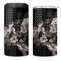 Hawaii Aloha Turtle Hibiscus and Leaves 4 in 1 Can Cooler Tumbler with Polynesian and Kakau Tattoos Black Color LT03 One Size: 16 oz Black - Polynesian Pride
