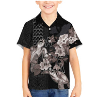 Hawaii Aloha Turtle Hibiscus and Leaves Family Matching Mermaid Dress and Hawaiian Shirt with Polynesian and Kakau Tattoos Black Color LT03 Son's Shirt Black - Polynesian Pride