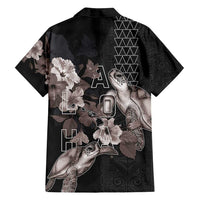 Hawaii Aloha Turtle Hibiscus and Leaves Family Matching Puletasi and Hawaiian Shirt with Polynesian and Kakau Tattoos Black Color - Polynesian Pride