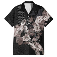 Hawaii Aloha Turtle Hibiscus and Leaves Family Matching Short Sleeve Bodycon Dress and Hawaiian Shirt with Polynesian and Kakau Tattoos Black Color LT03 Dad's Shirt - Short Sleeve Black - Polynesian Pride