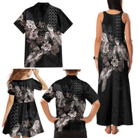 Hawaii Aloha Turtle Hibiscus and Leaves Family Matching Tank Maxi Dress and Hawaiian Shirt with Polynesian and Kakau Tattoos Black Color LT03 - Polynesian Pride