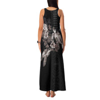 Hawaii Aloha Turtle Hibiscus and Leaves Family Matching Tank Maxi Dress and Hawaiian Shirt with Polynesian and Kakau Tattoos Black Color LT03 - Polynesian Pride