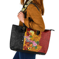 Papua New Guinea Independence Day Leather Tote Bag Birds-of-Paradise Melanesian Tattoos Tropical Plants