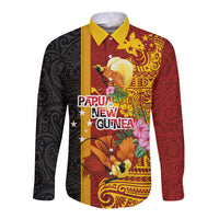 Papua New Guinea Independence Day Long Sleeve Button Shirt Birds-of-Paradise Melanesian Tattoos Tropical Plants LT03 Unisex Multicolor - Polynesian Pride