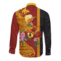 Papua New Guinea Independence Day Long Sleeve Button Shirt Birds-of-Paradise Melanesian Tattoos Tropical Plants LT03 - Polynesian Pride