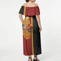 Papua New Guinea Independence Day Off Shoulder Maxi Dress Birds-of-Paradise Melanesian Tattoos Tropical Plants LT03 - Polynesian Pride