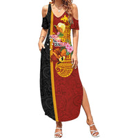 Papua New Guinea Independence Day Summer Maxi Dress Birds-of-Paradise Melanesian Tattoos Tropical Plants LT03 Women Multicolor - Polynesian Pride