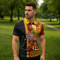 Papua New Guinea Independence Day Zipper Polo Shirt Birds-of-Paradise Melanesian Tattoos Tropical Plants