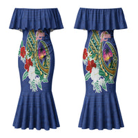Guam Chamorro Couples Matching Mermaid Dress and Hawaiian Shirt Tribal Latte Stone and Seal Artwork Polynesian Patterns