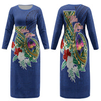 Guam Chamorro Family Matching Long Sleeve Bodycon Dress and Hawaiian Shirt Tribal Latte Stone and Seal Artwork Polynesian Patterns LT03 Mom's Dress Multicolor - Polynesian Pride