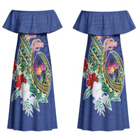 Guam Chamorro Family Matching Off Shoulder Maxi Dress and Hawaiian Shirt Tribal Latte Stone and Seal Artwork Polynesian Patterns