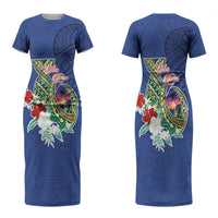 Guam Chamorro Family Matching Short Sleeve Bodycon Dress and Hawaiian Shirt Tribal Latte Stone and Seal Artwork Polynesian Patterns