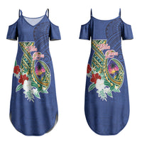 Guam Chamorro Family Matching Summer Maxi Dress and Hawaiian Shirt Tribal Latte Stone and Seal Artwork Polynesian Patterns