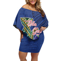 Guam Chamorro Off Shoulder Short Dress Tribal Latte Stone and Seal Artwork Polynesian Patterns