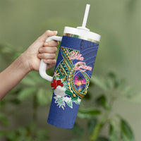 Guam Chamorro Tumbler With Handle Tribal Latte Stone and Seal Artwork Polynesian Patterns
