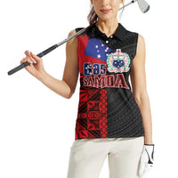 Personalised Samoa 685 Women Sleeveless Polo Shirt Siapo Pattern and Samoa Flag Design
