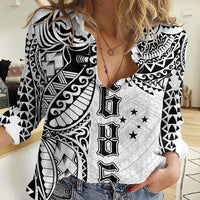 Samoa 685 Art Traditional Tattoo Pattern Women Casual Shirt White Color
