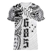 Samoa 685 Art Traditional Tattoo Pattern Women V-Neck T-Shirt White Color