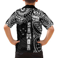 Samoa 685 Art Traditional Tattoo Pattern Family Matching Off The Shoulder Long Sleeve Dress and Hawaiian Shirt Black Color