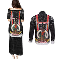 Personalised Vanuatu Christmas Couples Matching Puletasi Dress and Long Sleeve Button Shirts Polynesian Tribal Snow Style LT03 - Polynesian Pride