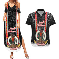 Personalised Vanuatu Christmas Couples Matching Summer Maxi Dress and Hawaiian Shirt Polynesian Tribal Snow Style LT03 Black - Polynesian Pride