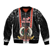Personalised Vanuatu Christmas Sleeve Zip Bomber Jacket Polynesian Tribal Snow Style LT03 Unisex Black - Polynesian Pride