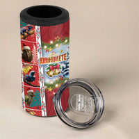 New Zealand Merry Christmas 4 in 1 Can Cooler Tumbler Maori Animals Xmas Style and Koru Tattoo Red Color LT03 - Polynesian Pride