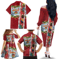 New Zealand Merry Christmas Family Matching Off The Shoulder Long Sleeve Dress and Hawaiian Shirt Maori Animals, Koru Tattoo - Red Xmas Style LT03 - Polynesian Pride