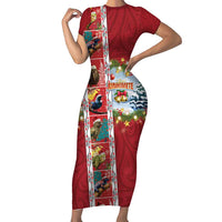 New Zealand Merry Christmas Family Matching Short Sleeve Bodycon Dress and Hawaiian Shirt Maori Animals, Koru Tattoo - Red Xmas Style LT03 Mom's Dress Red - Polynesian Pride