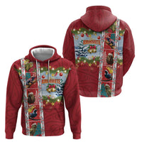 New Zealand Merry Christmas Hoodie Maori Animals, Koru Tattoo - Red Xmas Style LT03 - Polynesian Pride