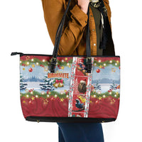 New Zealand Merry Christmas Leather Tote Bag Maori Animals, Koru Tattoo - Red Xmas Style LT03 - Polynesian Pride