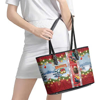 New Zealand Merry Christmas Leather Tote Bag Maori Animals, Koru Tattoo - Red Xmas Style LT03 - Polynesian Pride