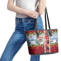 New Zealand Merry Christmas Leather Tote Bag Maori Animals, Koru Tattoo - Red Xmas Style LT03 - Polynesian Pride