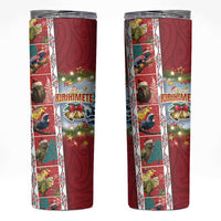New Zealand Merry Christmas Skinny Tumbler Maori Animals Xmas Style and Koru Tattoo Red Color LT03 Red - Polynesian Pride