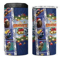 New Zealand Merry Christmas 4 in 1 Can Cooler Tumbler Maori Animals Xmas Style and Koru Tattoo Blue Color LT03 One Size: 16 oz Blue - Polynesian Pride