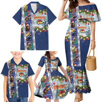 New Zealand Merry Christmas Family Matching Mermaid Dress and Hawaiian Shirt Maori Animals, Koru Tattoo - Blue Xmas Style LT03 - Polynesian Pride