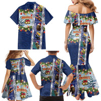 New Zealand Merry Christmas Family Matching Mermaid Dress and Hawaiian Shirt Maori Animals, Koru Tattoo - Blue Xmas Style LT03 - Polynesian Pride
