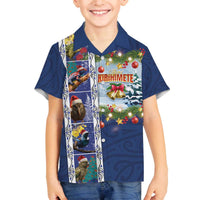 New Zealand Merry Christmas Family Matching Off The Shoulder Long Sleeve Dress and Hawaiian Shirt Maori Animals, Koru Tattoo - Blue Xmas Style LT03 Son's Shirt Blue - Polynesian Pride