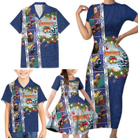New Zealand Merry Christmas Family Matching Short Sleeve Bodycon Dress and Hawaiian Shirt Maori Animals, Koru Tattoo - Blue Xmas Style LT03 - Polynesian Pride