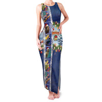 New Zealand Merry Christmas Family Matching Tank Maxi Dress and Hawaiian Shirt Maori Animals, Koru Tattoo - Blue Xmas Style LT03 Mom's Dress Blue - Polynesian Pride