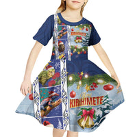 New Zealand Merry Christmas Kid Short Sleeve Dress Maori Animals, Koru Tattoo - Blue Xmas Style LT03 - Polynesian Pride