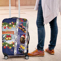 New Zealand Merry Christmas Luggage Cover Maori Animals, Koru Tattoo - Blue Xmas Style LT03 Blue - Polynesian Pride