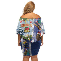 New Zealand Merry Christmas Off Shoulder Short Dress Maori Animals, Koru Tattoo - Blue Xmas Style LT03 - Polynesian Pride