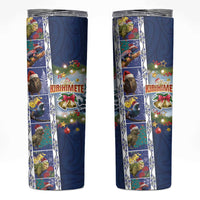 New Zealand Merry Christmas Skinny Tumbler Maori Animals Xmas Style and Koru Tattoo Blue Color LT03 Blue - Polynesian Pride