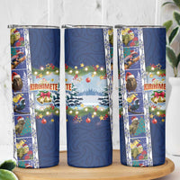 New Zealand Merry Christmas Skinny Tumbler Maori Animals Xmas Style and Koru Tattoo Blue Color LT03 - Polynesian Pride