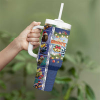 New Zealand Merry Christmas Tumbler With Handle Maori Animals Xmas Style and Koru Tattoo Blue Color LT03 - Polynesian Pride