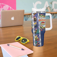 New Zealand Merry Christmas Tumbler With Handle Maori Animals Xmas Style and Koru Tattoo Blue Color LT03 - Polynesian Pride