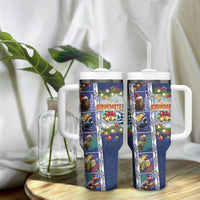 New Zealand Merry Christmas Tumbler With Handle Maori Animals Xmas Style and Koru Tattoo Blue Color LT03 - Polynesian Pride